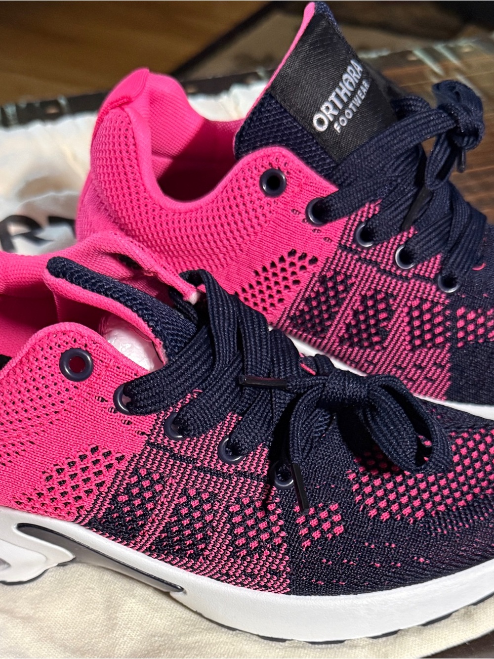 Knit Lace-Up Women’s Sneakers in Pink and Navy